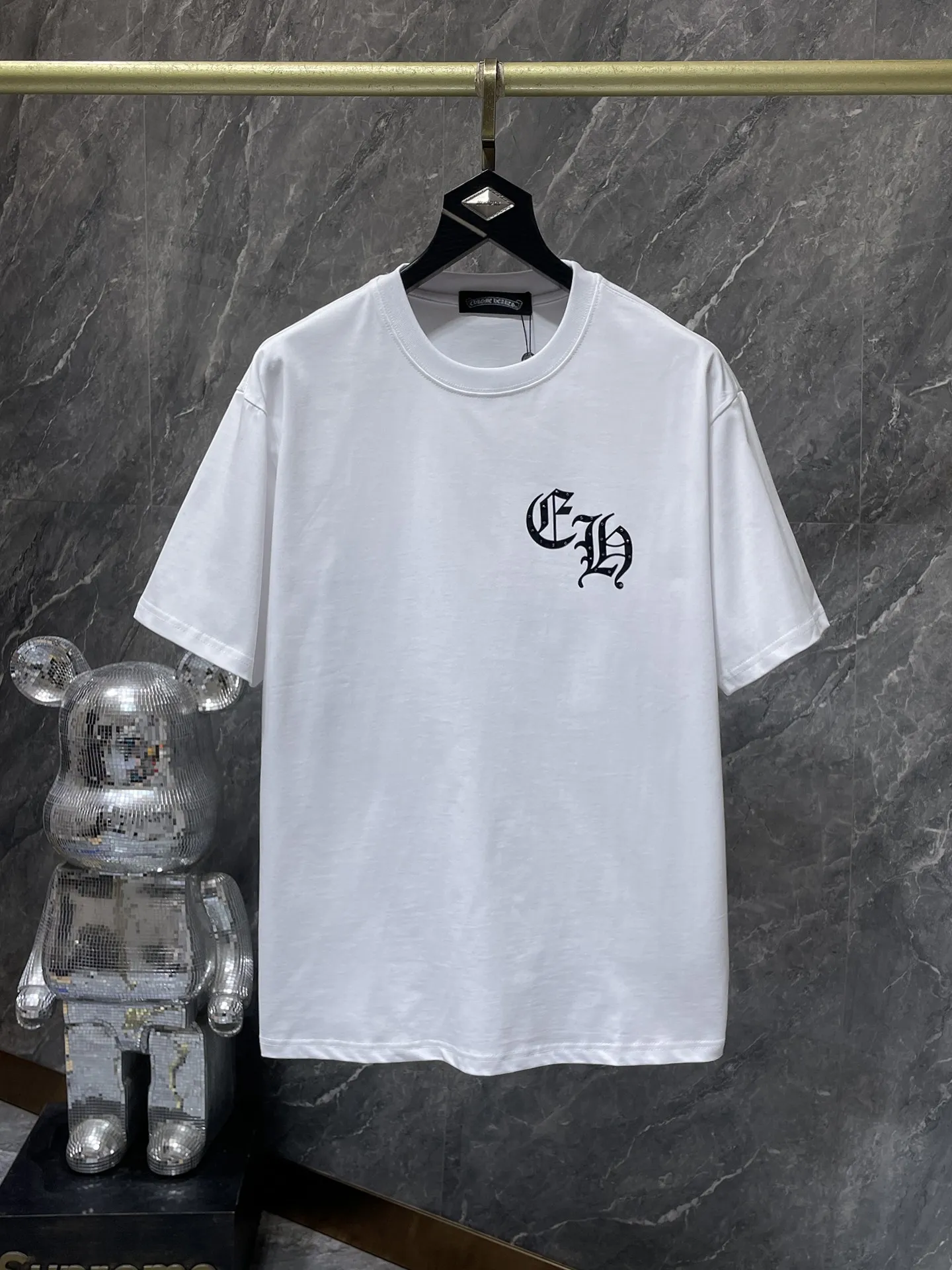 P160 New in summer Chrome Hearts 25ss High-weight environmentally friendly high-quality top fabric 280g Chrome flocking hot diamond cross horseshoe short sleeves counter synchronization 1:1 replica version Recommended colors: white, black